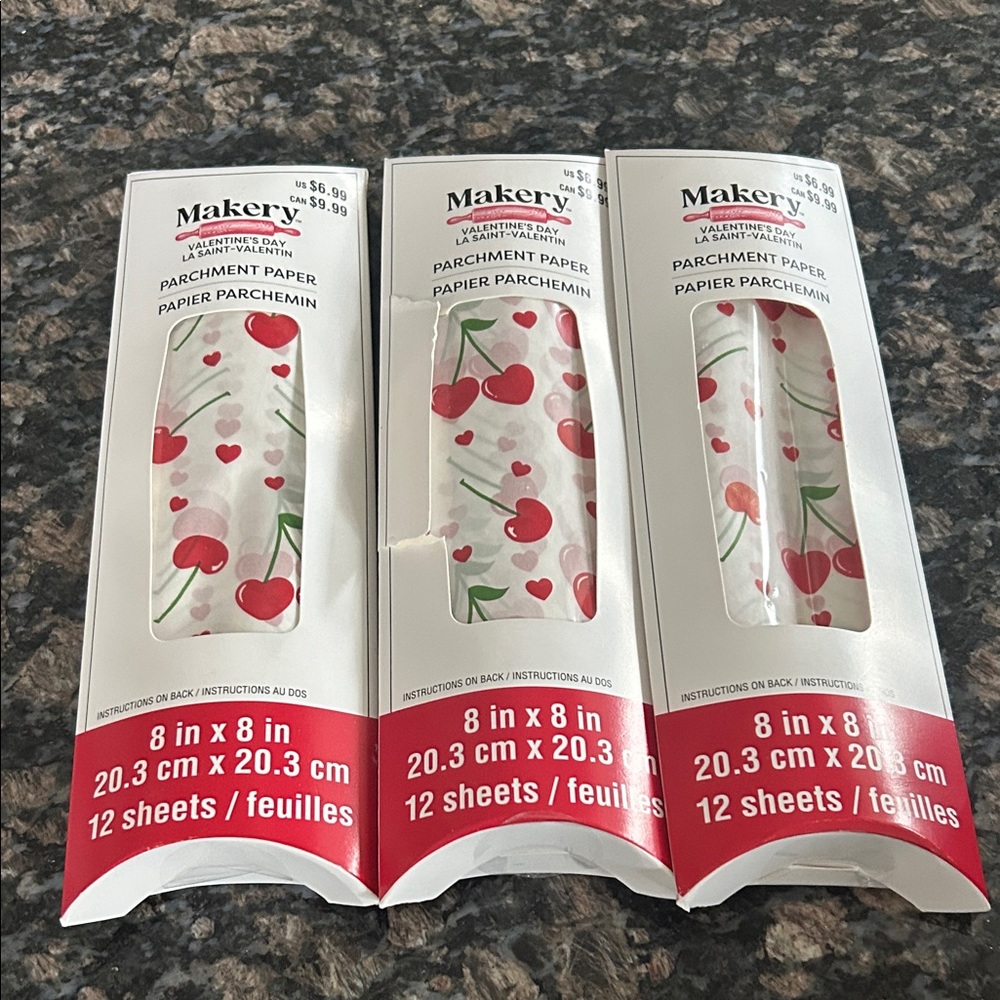 MAKERY VALENTINE's DAY PARCHMENT CHERRY HEATS LOT OF 3 NWT
